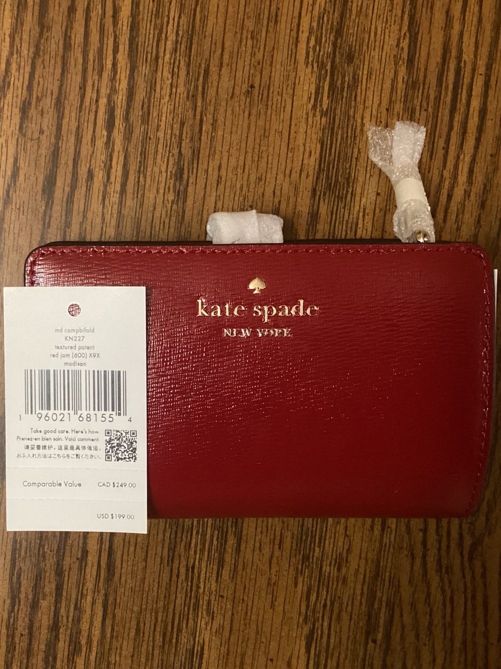 Kate Spade Madison Medium Bifold Wallet in Red Jam, NWT